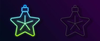 Parlayan neon hattı Noel yıldızı simgesi siyah arka planda izole edildi. Mutlu Noeller ve mutlu yıllar. Vektör