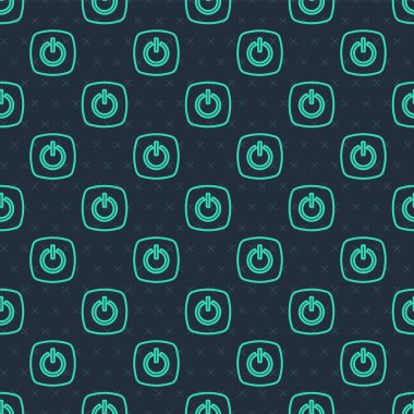 Yeşil çizgi güç simgesi mavi arkaplanda izole edilmiş pürüzsüz desen. Başlat işareti. Vektör