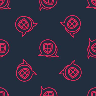 Kırmızı çizgi kalkanının simgesi siyah arkaplanda izole edilmiş. Sigorta konsepti. Gardiyan. Güvenlik, güvenlik, koruma, gizlilik kavramı. Vektör