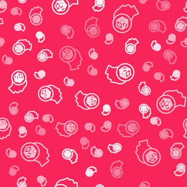 Kırmızı arkaplanda beyaz çizgi oyun zar simgesi izole edilmiş kusursuz desen. Kumarhane kumarı. Vektör