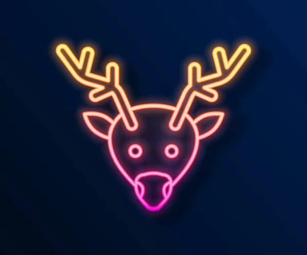 Glowing Neon Line Reindeer Icon Isolated Black Background Merry Christmas — Stock Vector