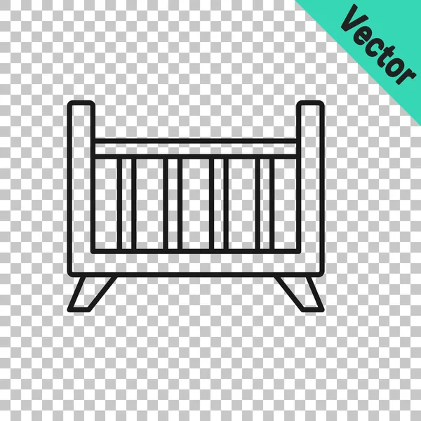 Black Line Baby Crib Cradle Bed Icon Isolated Transparent Background — Stock Vector