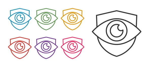 Установить Линию Shield Значок Глаза Изолированы Белом Фоне Безопасность Безопасность — стоковый вектор