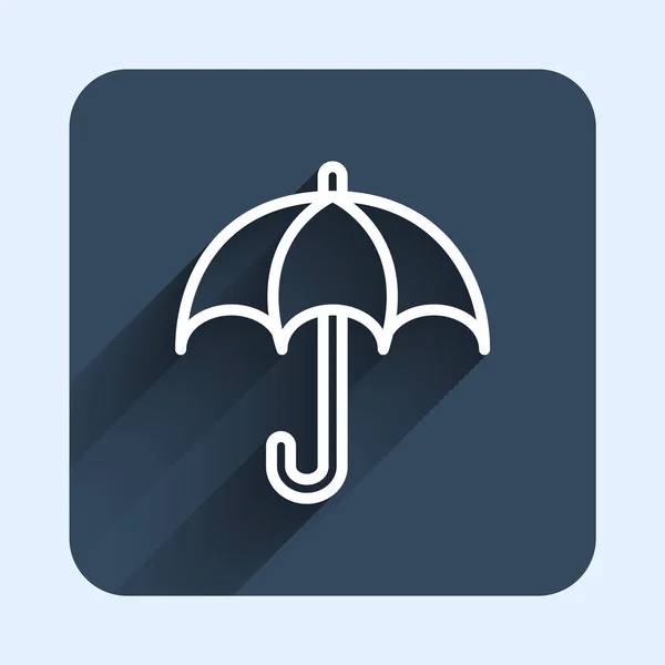 Witte Lijn Paraplu Pictogram Geïsoleerd Met Lange Schaduw Achtergrond Verzekeringsconcept — Stockvector