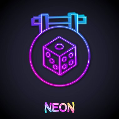 Parlayan neon çizgi oyun zar simgesi siyah arkaplanda izole edildi. Kumarhane kumarı. Vektör