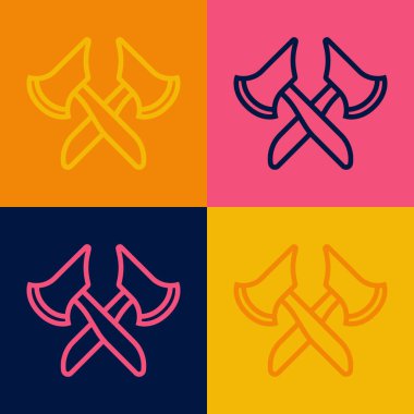 Pop Art Line tahta balta simgesi renk arkaplanında izole edildi. Oduncu baltası. Vektör