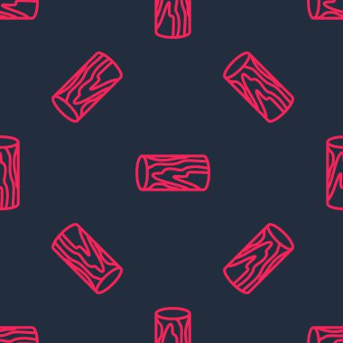 Kırmızı çizgi tahta kütük simgesi siyah arkaplanda izole edilmiş kusursuz desen. Yakacak odun yığını. Vektör