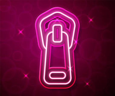 Parlayan neon çizgisi Zipper simgesi kırmızı arkaplanda izole edildi. Vektör