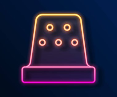 Siyah arkaplanda izole edilmiş ikon dikmek için parlayan neon hattı Thimble. Vektör