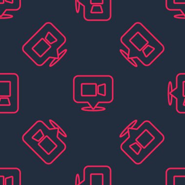 Kırmızı çizgi görüntülü sohbet konferans simgesi siyah arkaplanda izole edilmiş kusursuz desen. Çevrimiçi iş görüşmesi formu. Uzak proje yönetimi. Vektör