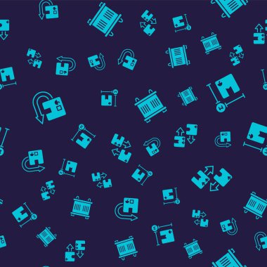 Dönüş karton kutusunu, mukavva ölçümünü, konteynırı ve trafik sembolünü pürüzsüz desende ayarla. Vektör