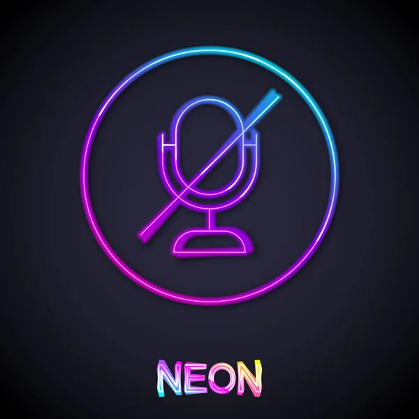 Gloeiende Neon Lijn Mute Microfoon Pictogram Geïsoleerd Zwarte Achtergrond Microfoon — Stockvector