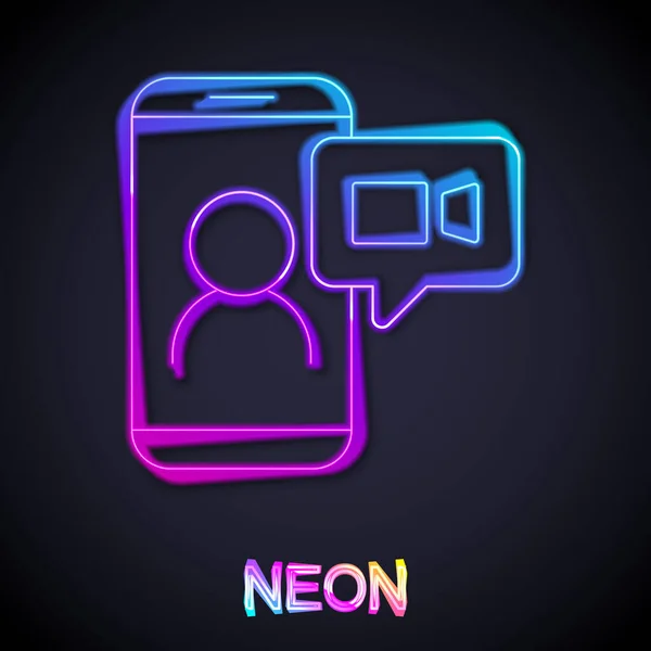 Zářící Neon Line Video Chat Konference Ikona Izolované Černém Pozadí — Stockový vektor