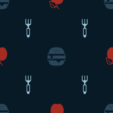 Erik meyvesi, Burger ve Fork 'u kusursuz desene ayarlayın. Vektör