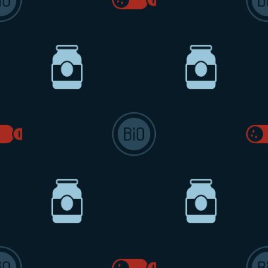 Salam sosisi, Biyoloji ve reçel kavanozu için Banner 'ı pürüzsüz desene ayarlayın. Vektör