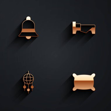 Zili çal, uzun gölgeli Yastık ikonu ve tüylü Bed, Dream yakalayıcı. Vektör