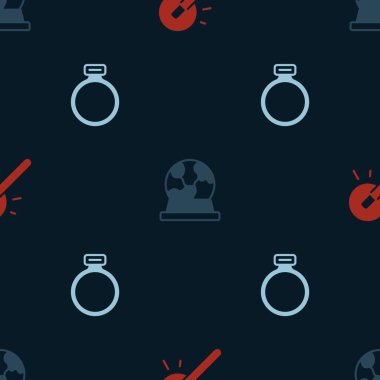 Sihirli değnek, top ve taş halkayı pürüzsüz desene ayarlayın. Vektör