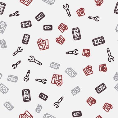 Wrench anahtarı, şehir haritası bilgisi, kağıt para yığını ve taksi arabasını kusursuz bir şekilde ayarlayın. Vektör