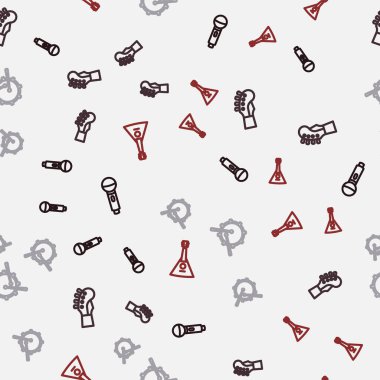 Mikrofon, gitar boyunlu, bagetli davul ve dikişsiz Balalaika ayarlayın. Vektör