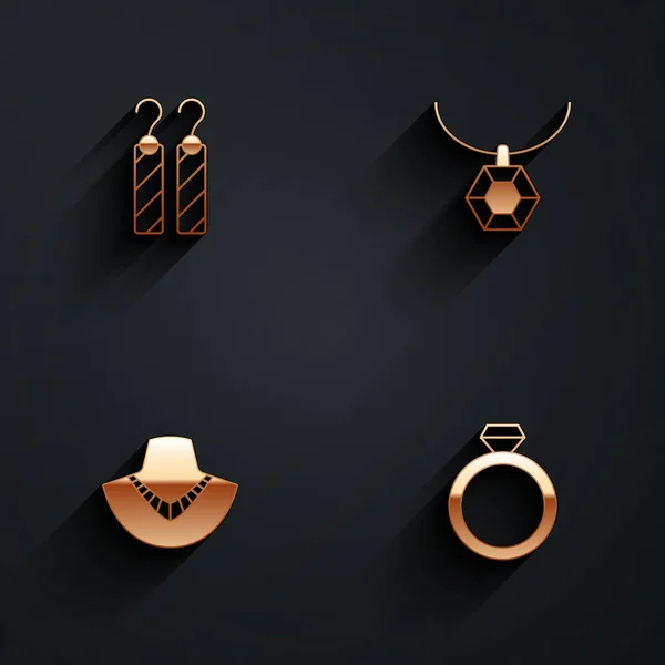 Set Ohrringe Anhänger Halskette Halskette Schaufensterpuppe Und Diamant Verlobungssymbol Mit — Stockvektor
