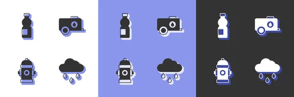 Set Cloud Rain Bottle Water Fire Hydrant Mobile Tank Icon — Stockový vektor