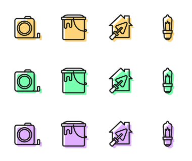 Ev hattını malayla, rulet inşaatı, boya kovası ve ampul ikonu ile ayarla. Vektör