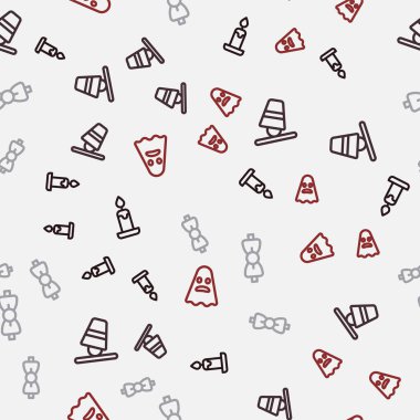 Yakıcı mum, yüksük kuşu, papyon ve Hayalet 'i pürüzsüz desene ayarlayın. Vektör