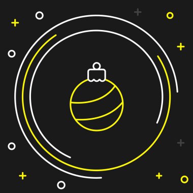 Çizgi Noel topu simgesi siyah arkaplanda izole edildi. Mutlu Noeller ve mutlu yıllar. Renkli taslak konsepti. Vektör