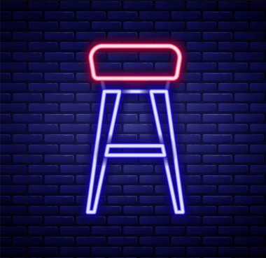 Parlayan neon çizgili sandalye simgesi tuğla duvar arkasında izole edildi. Renkli taslak konsepti. Vektör