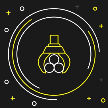 Grafik vinç siyah arkaplanda izole edilmiş bir günlük simgesi yakaladı. Orman endüstrisi. Kereste gövdesi ahşap üretimi için endüstriyel vinç. Renkli taslak konsepti. Vektör