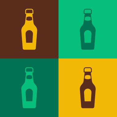Pop Art Şampanya şişesi ikonu renkli arka planda izole edilmiş. Mutlu Noeller ve mutlu yıllar. Vektör