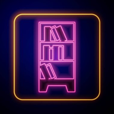 Parlayan neon kitaplığı kitaplığı simgesi siyah arkaplanda izole edildi. Vektör