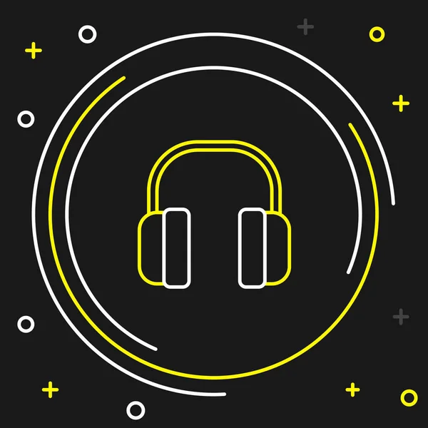 Línea Icono de auriculares de cancelación de ruido aislado sobre fondo negro. Auriculares para la protección del oído contra el ruido. Concepto de esquema colorido. Vector — Vector de stock