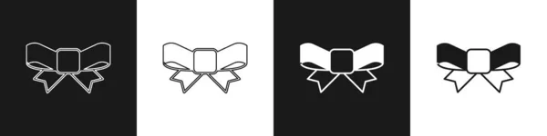 Definir ícone de arco de presente isolado no fundo preto e branco. Vetor —  Vetores de Stock