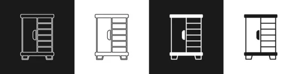 Setzen Sie das Garderobensymbol isoliert auf schwarzem und weißem Hintergrund. Schrankschild. Vektor — Stockvektor
