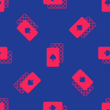 Kırmızı iskambil kartı simgesi mavi arkaplanda izole edilmiş. Kumarhane kumarı. Vektör