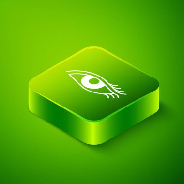 Isome güzel kadın göz ikonu yeşil arka planda izole. Yeşil kare düğmesi. Vektör