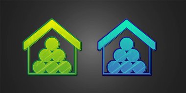 Siyah arkaplanda yeşil ve mavi tahta kütük simgesi izole edildi. Yakacak odun yığını. Vektör