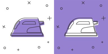 Elektrik demir simgesini beyaz ve mor arkaplanda izole et. Buhar ütüsü. Vektör