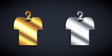 Askıdaki altın ve gümüş tişörtler siyah arka planda izole edilmiş. Uzun gölge tarzı. Vektör