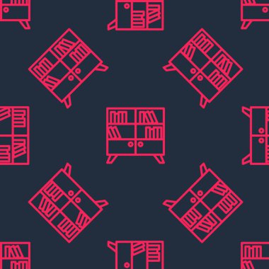 Kırmızı çizgi Kütüphane kitaplığı simgesi siyah arkaplanda izole edilmiş kusursuz desen. Vektör