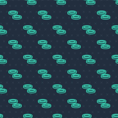 Yeşil çizgi Checker oyun çipleri simgesi mavi arkaplanda izole edilmiş pürüzsüz desen. Vektör