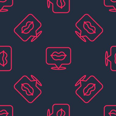 Gülen dudakların kırmızı çizgisi simgesi siyah arkaplanda izole edilmiş. Gülümse. Vektör