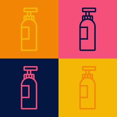 Pop sanat eseri şampuan şişesi renkli arka planda izole edilmiş. Vektör