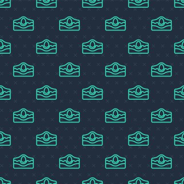 Yeşil çizgi simgesi mavi arkaplandaki kusursuz deseni izole etti. Deride iltihaplı sivilce. Tıkanmış gözenekteki sebum bir bakterinin büyümesini teşvik ediyor. Vektör