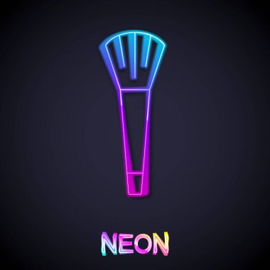 Parlayan neon çizgisi makyaj fırçası simgesi siyah arkaplanda izole edildi. Vektör