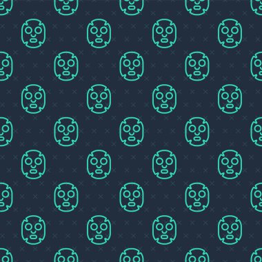 Yeşil çizgi Yüz Kozmetik Maskesi ikonu mavi arka planda kusursuz desen izole etti. Kozmetoloji, ilaç ve sağlık hizmetleri. Vektör