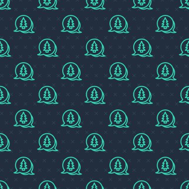 Yeşil çizgi ağaç simgesi mavi arkaplandaki pürüzsüz deseni izole etti. Orman sembolü. Vektör