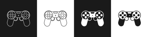 Set Game controller or joystick for game console icon isolated on black and white background. Vector — Stock Vector