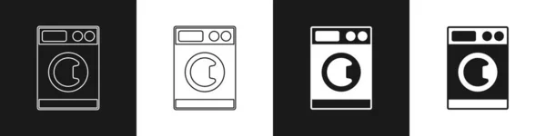 Set Wasmachine pictogram geïsoleerd op zwart-wit achtergrond. Wasmachine icoon. Wasmachine - wasmachine. Huishoudapparaat symbool. Vector — Stockvector
